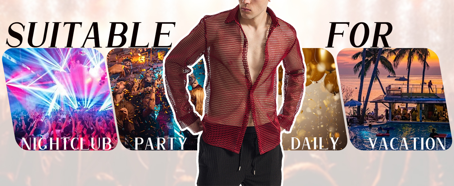 Чоловіча сітчаста сорочка з довгим рукавом AIEOE, сітчаста сорочка Fishnet, прозора футболка з м'язами, сорочка на ґудзиках, сітчаста сорочка, S-XXL, коричнева XL