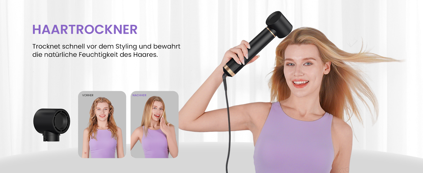 Мультистайлер для волосся 5 в 1 MogaWave Airstyler Pro 1000W: фен-щітка, плойка для локонів, об'ємний стайлер з іонізацією, чорний