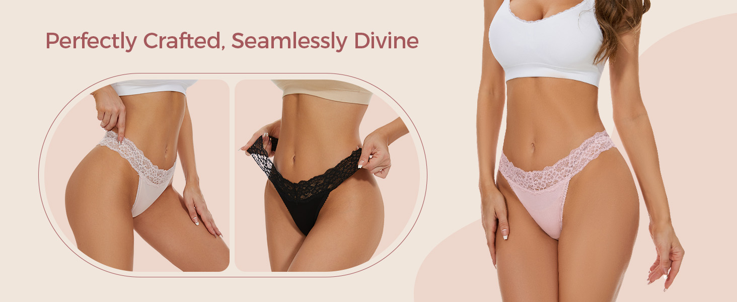 Танга жіночі бавовняні безшовні, мереживні, 5 шт. в наборі, колір кава