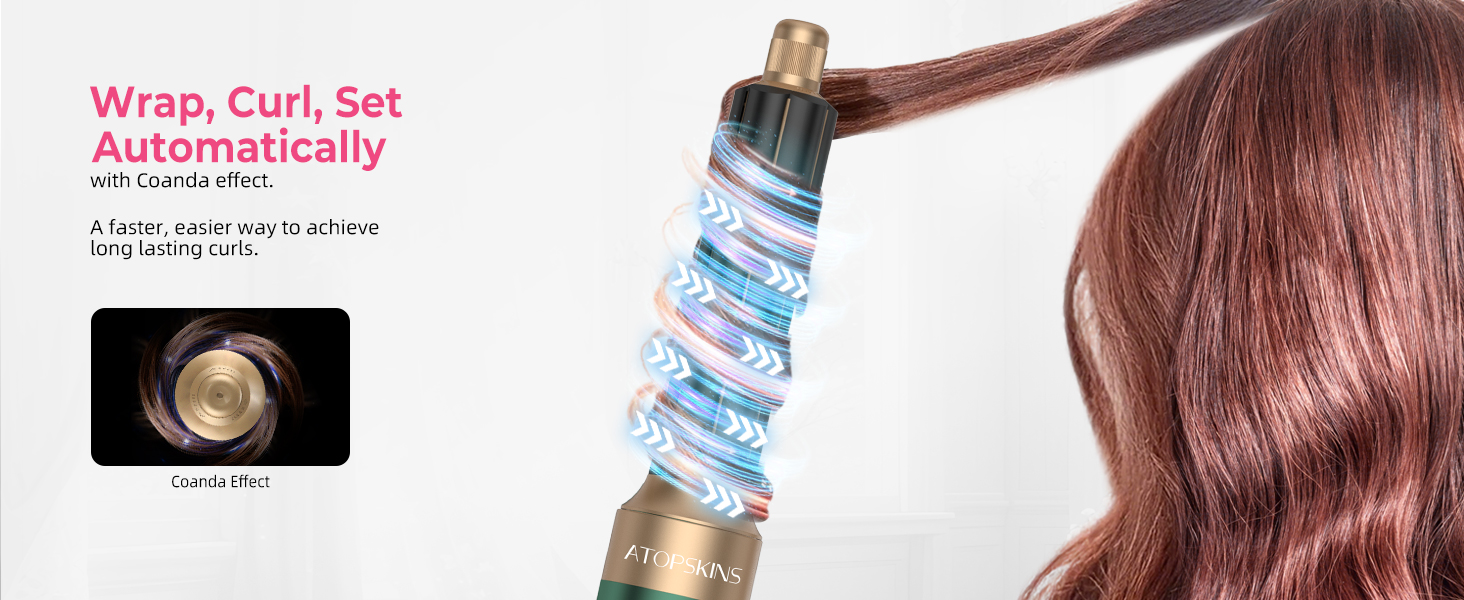 Мультифункціональний стайлер для волосся 7 в 1 Atopskins Airstyler Pro: фен з дифузором, круглі щітки, випрямляч та плойка для локонів Beach Waves, зелено-золотий