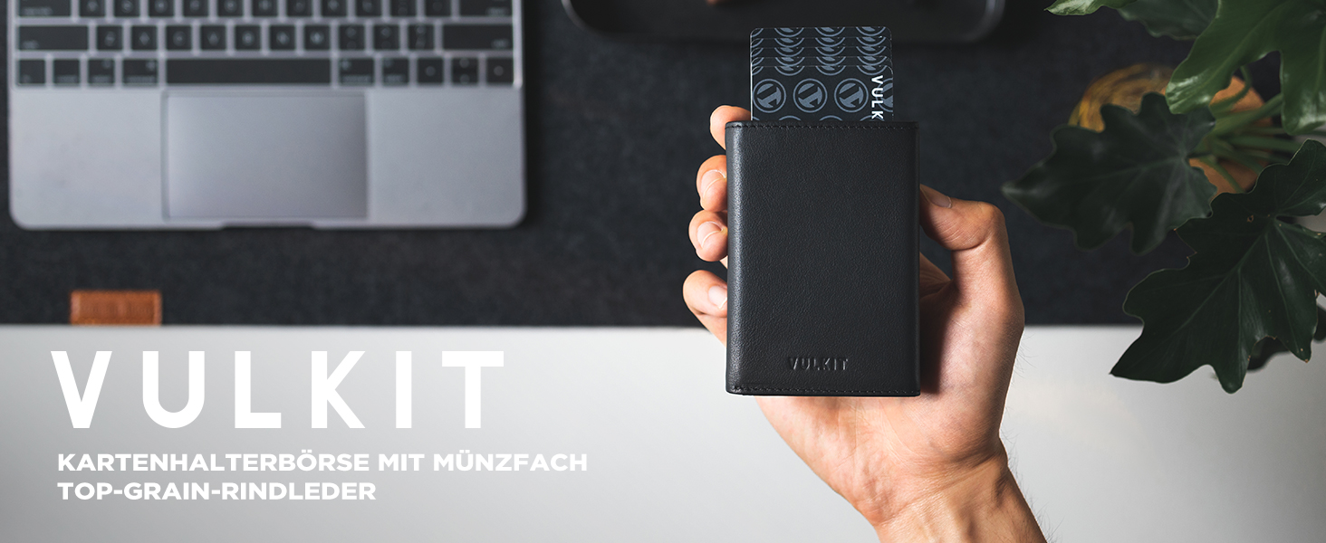 Шкіряний гаманець для карток VULKIT з RFID-захистом, Pop-Up механізмом, відділенням для купюр, монет та вікном для ID (Dutch Martin Espresso)