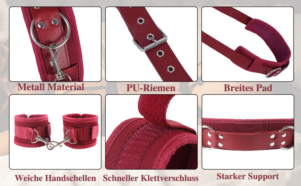 Набір для БДСМ: мотузки, наручники та фетшлі для пар. Червоний