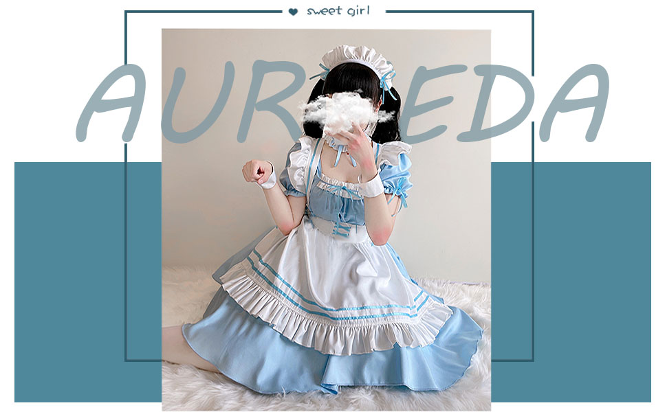 Костюм горничної в стилі аніме: костюм горничної, косплей, костюм на Хелловін, блакитний колір, розмір L