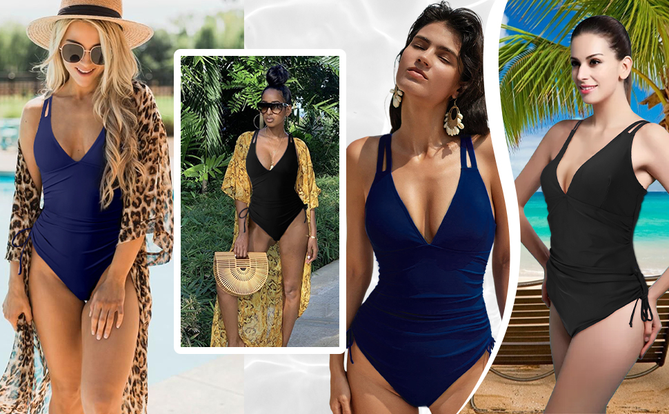 Більочник жіночий для корекції живота – Сексуальний монокіні з пуш-ап, V-подібний виріз та регульованими бретелями, суцільний купальник, стандарт L-XL, чорний