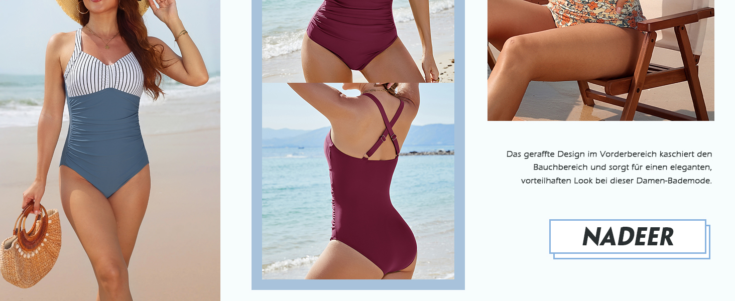 Чоловічий купальник Nadeer Badeanzug: одноцільний, висока талія, Push Up, V-подібний виріз, спортивні смуги, чорний, XL