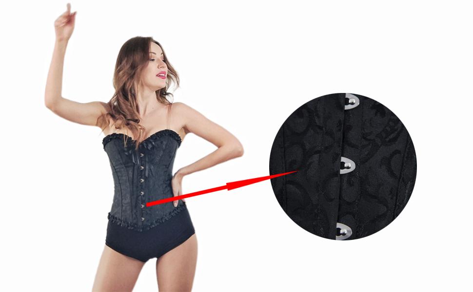 Корсетний топ PhilaeEC для жінок, великі розміри, атлас з квітковим візерунком, з кісточками, бюстгальтер-ліф, чорний