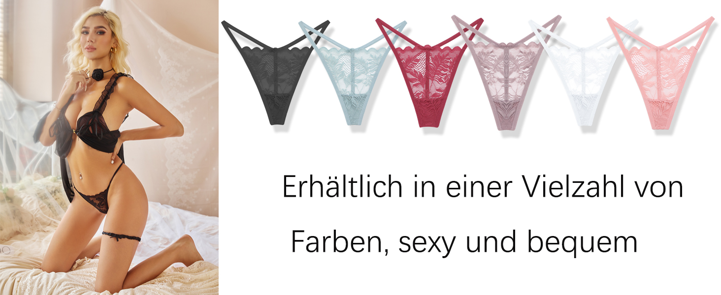 Сексуальні жіночі трусики-танга ALL OF ME (6 шт.) з мережива, кольори: білий, чорний, фісташковий, сіро-блакитний, рожевий, хакі, розміри S-XL