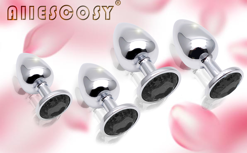 Набір анальних пробок (4 шт.) з металу, різних розмірів, для початківців, жінок, чоловіків, пар. Чорний колір.