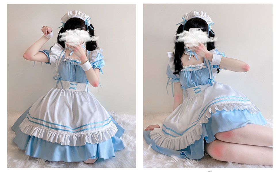 Костюм горничної в стилі аніме: костюм горничної, косплей, костюм на Хелловін, блакитний колір, розмір L