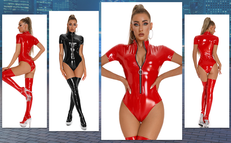Боді SEAUR для жінок: обтягуючий catsuit з блискавкою, чорний (38)
