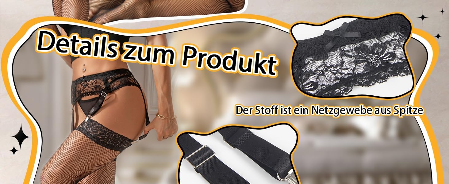 Комплект спідньої білизни Comeondear з ремінцями: 4 кліпси, великі розміри XL-XXL. Прозорий мереживний стрінг, широкі лямки, стріп-гуртel.