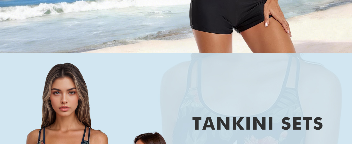 Tankini жіночий купальник з шортами, двочастинний комплект, літній, елегантний, синій. Ідеальний для пляжу та відпочинку.