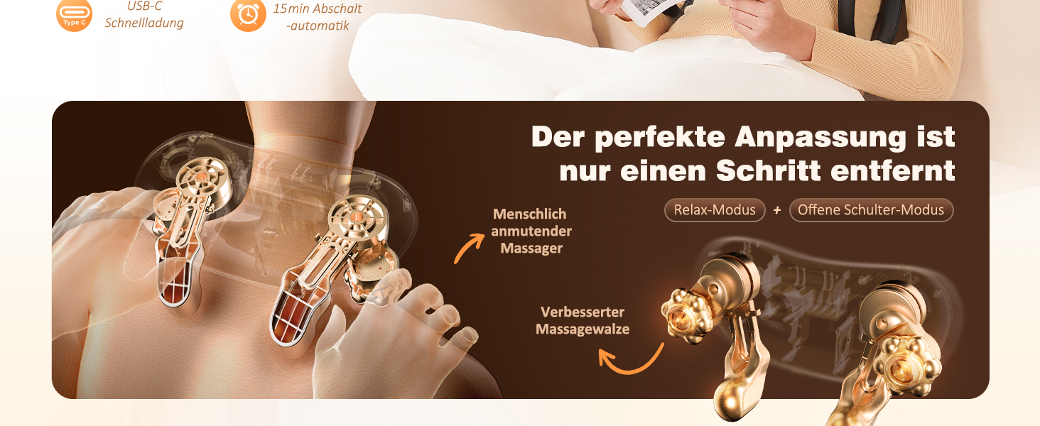 Бездротовий масажер для шиї та плечей KNQZE Shiatsu 4D з функцією підігріву, чорний (стандарт)