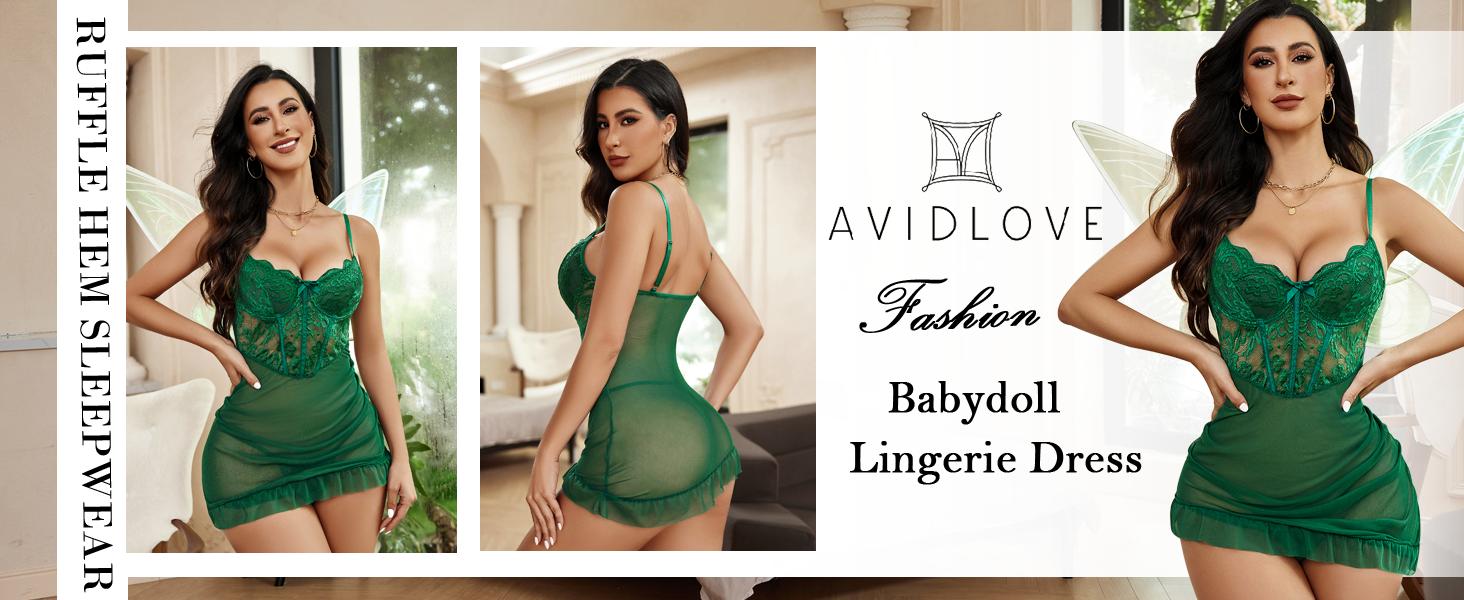 Боді Avidlove мереживне з пуш-ап, чорний, розмір XXL: сексуальна нічна сорочка, комбінезон з бретельками та спідницею-воланом