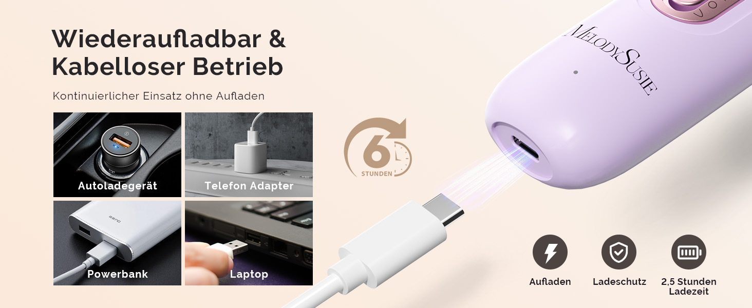 Професійний набір для педикюру MelodySusie PC760G: електричний апарат для манікюру та педикюру 8 в 1, бездротовий нігтевий фрезер з LED-підсвіткою та 5 швидкостями (Фіолетовий)