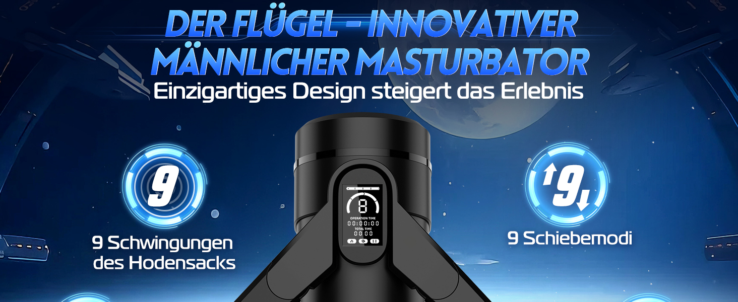 Інтимна іграшка для чоловіків Eanatoys з 9 вібраціями, телескопічною функцією, 3D-реалістичною вагіною та LCD-дисплеєм. Чорний колір