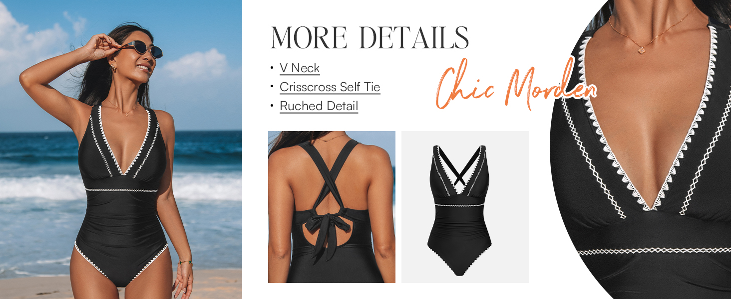 Купальник жіночий цілісний CUPSHE з V-подібним вирізом, чорний