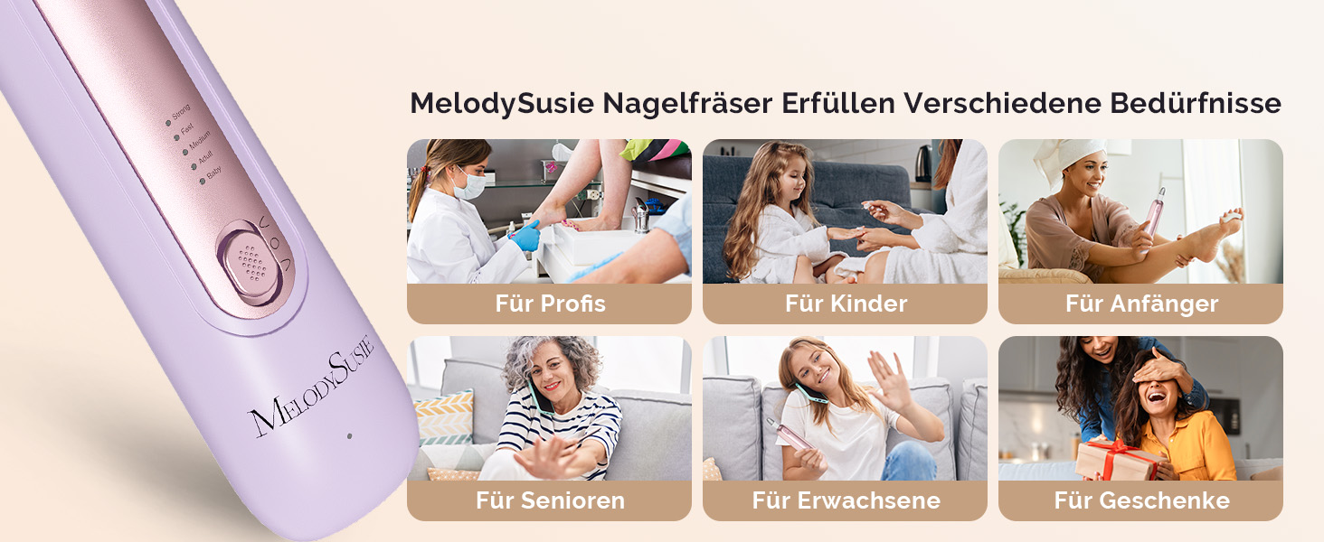 Професійний набір для педикюру MelodySusie PC760G: електричний апарат для манікюру та педикюру 8 в 1, бездротовий нігтевий фрезер з LED-підсвіткою та 5 швидкостями (Фіолетовий)