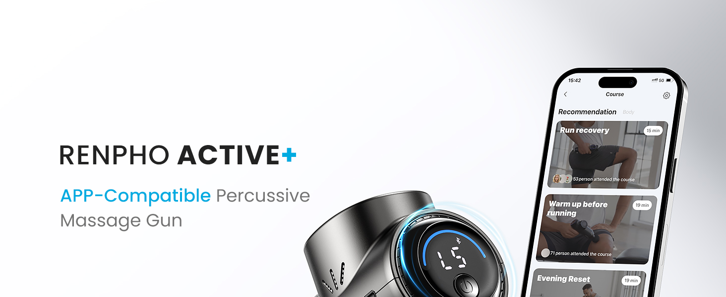 Перкусійний масажер RENPHO ACTIVE+ для м'язів, 3200 об/хв, акумулятор 2500mAh, USB-C, чорний