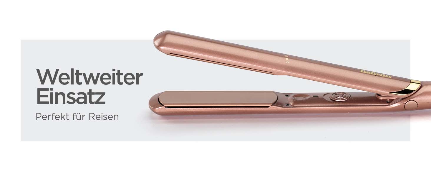 Випрямляч для волосся BaByliss Rose Gold 2598PE з керамічними пластинами, регулювання температури до 235°C, швидкий нагрів, універсальна напруга