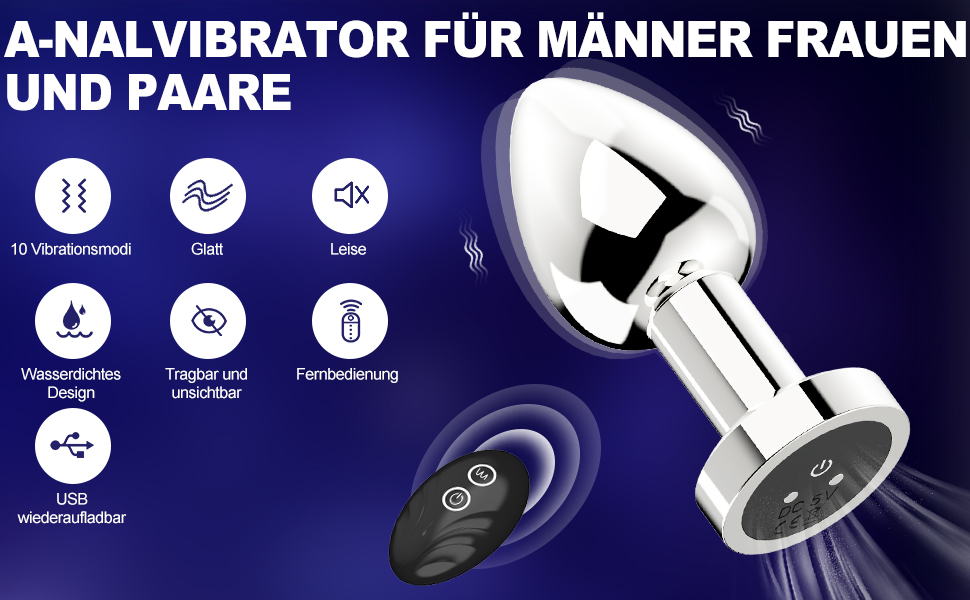 Вібратор анальний Metall Anal Vibrator зі 10 режимами вібрації, пультом дистанційного керування, стимулятор простати. Іграшки для дорослих для початківців, чоловіків, жінок, пар (сріблястий).