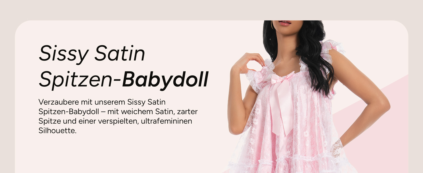 Ніжне мереживне нічне плаття/костюм для косплею Satini Dessous Sissy Babydoll, блакитний колір