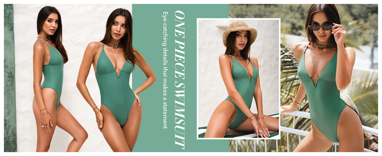 Купальник CUPSHE з V-подібним вирізом, глибоким вирізом на спині, фігурно виткий, одноцільний, колір: коричневий, принт: геометрія