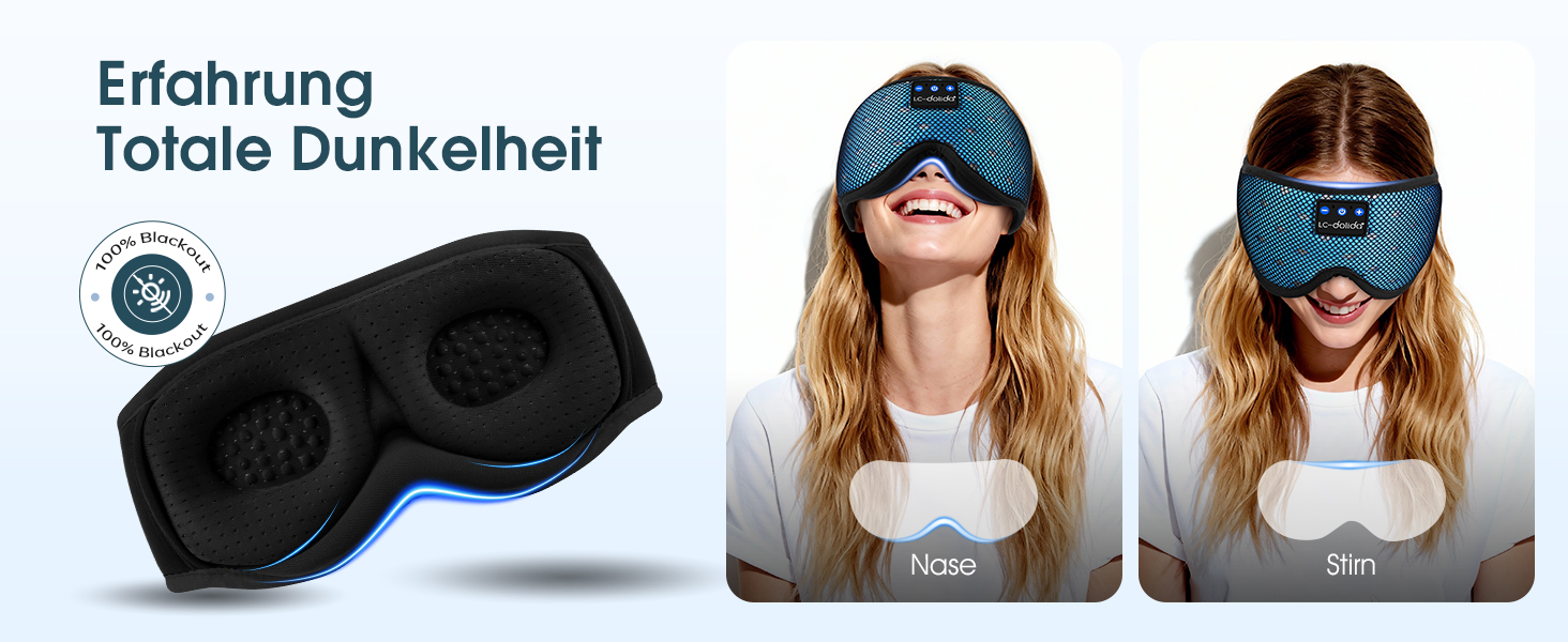 Bluetooth маска для сну з навушниками LC-dolida, повна світлоізоляція (Blackout), м'яка тканина, колір: світло-блакитний