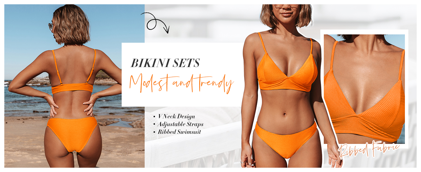 CUPSHE Купальник жіночий: двочастинний бікіні з високою талією, блакитний