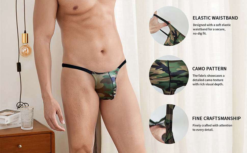 Танга чоловічі Faringoto, камуфляж, низька посадка, XL, 4 шт.