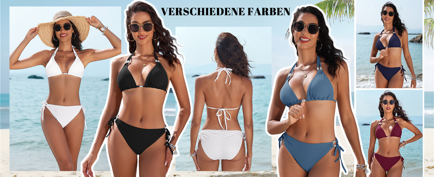 Сексуальний жіночий купальник-бікіні Triangel з шнурівкою, push-up, з перлами, чорний