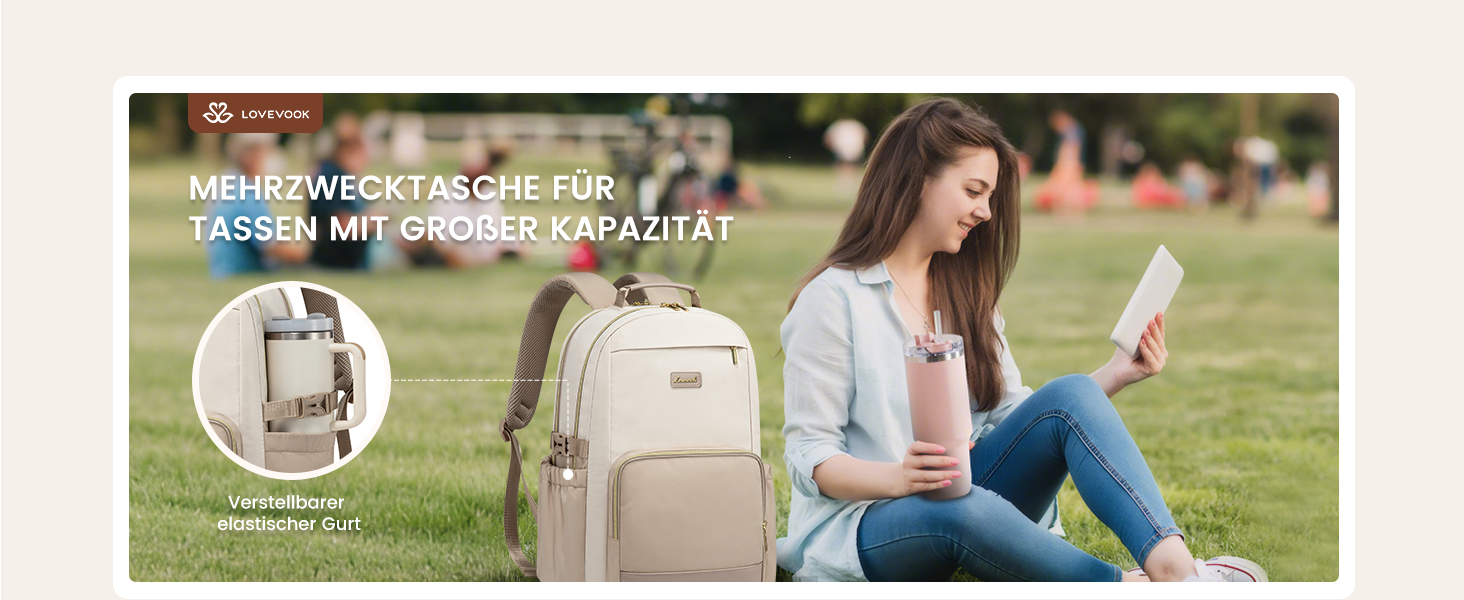 Жіночий рюкзак LOVEVOOK для ноутбука 15.6 дюймів, елегантний шкільний та міський рюкзак для жінок та підлітків, дорожня сумка для роботи та навчання, бежевий (Khaki)