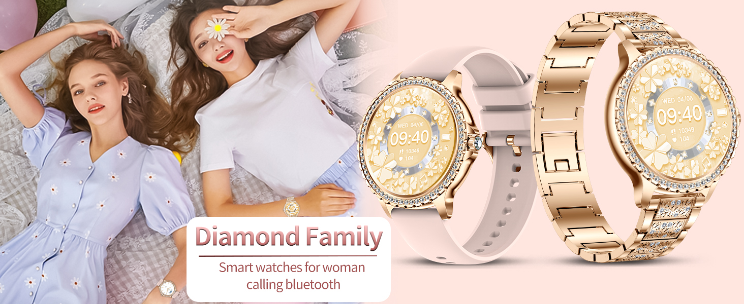 Смарт-годинник жіночий Diamond з функцією дзвінків, круглий HD-дисплей 1.32