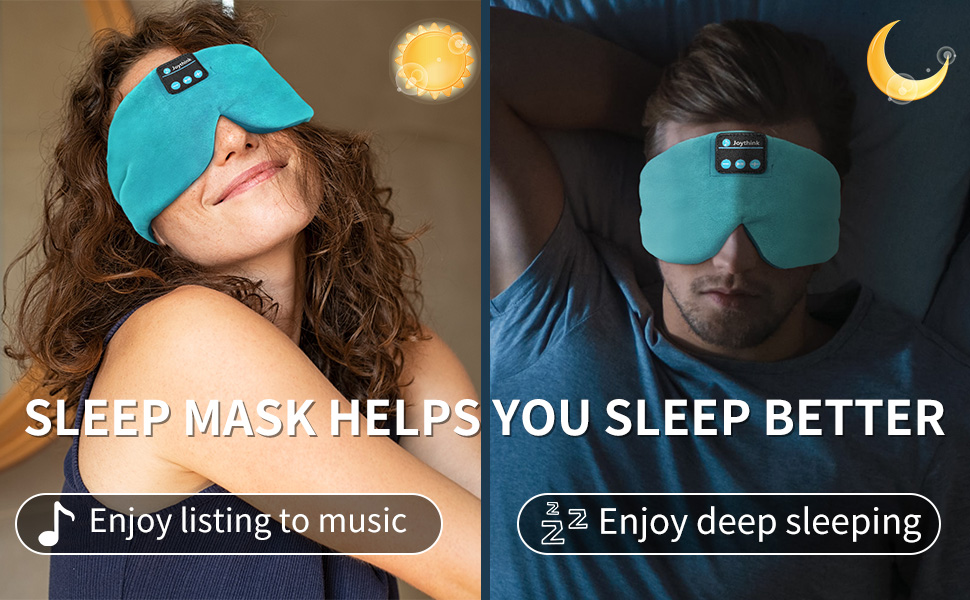 Маска для сну з Bluetooth-навушниками Joythink 5.3, шовкова музична маска для сну та медитації, підходить для сну на боці, 16 год роботи акумулятора, миюча маска для подорожей (блакитна)