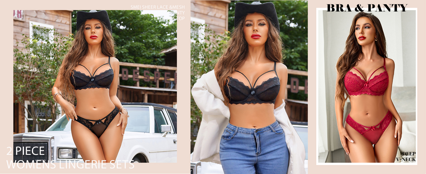 Avidlove Комплект жіночої білизни з мережива, сексуальний бюстгальтер з кісточками та трусики Push up, мереживний комплект, сексуальна білизна, вишуканий вигляд, червоний, XXL