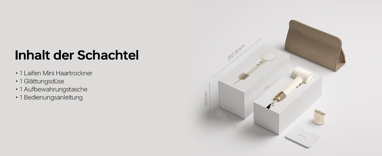 Компактний фен для волосся Laifen Mini (Sandgold) — 110 000 об/хв, іонізація 200М, термоконтроль, режим для дітей, з насадкою для вирівнювання та сумкою для подорожей