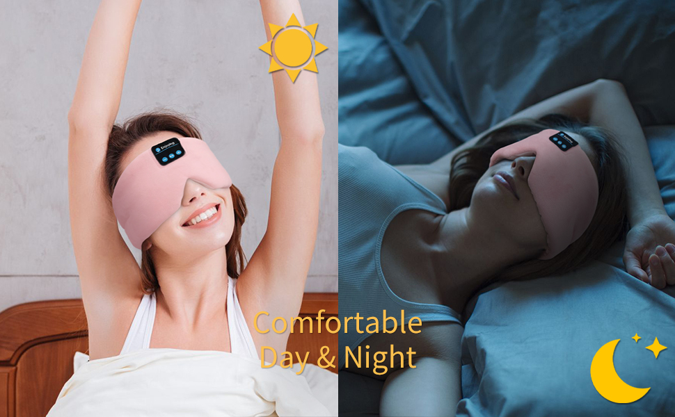 Шовкова маска для сну з Bluetooth-навушниками 5.3 Joythink, музична маска для сну для тих, хто спить на боці, 16 годин автономної роботи, миюча маска для подорожей, медитації та відпочинку, Рожева
