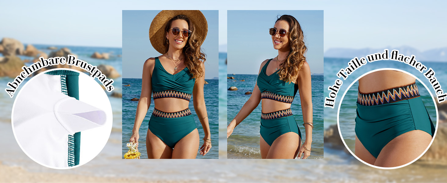 Бікіні жіночий комплект з високою талією, суцільний купальник двочастинний, сексуальний V-подібний виріз, push-up, кольоровий смугастий, великі розміри, пляжний, басейн, бордовий