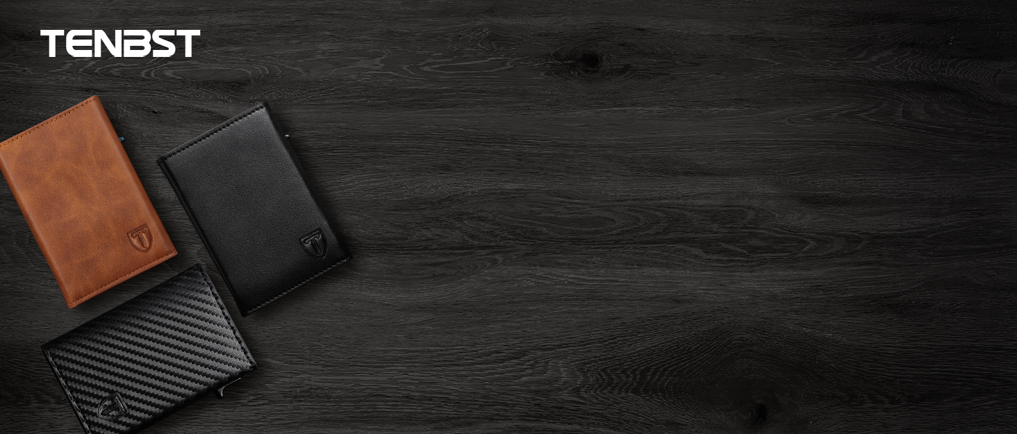 Тонкий чоловічий гаманець TENBST з RFID захистом та монетницею, преміум шкіряний картхолдер на 10 карток, чорний та помаранчевий (Коричневий)