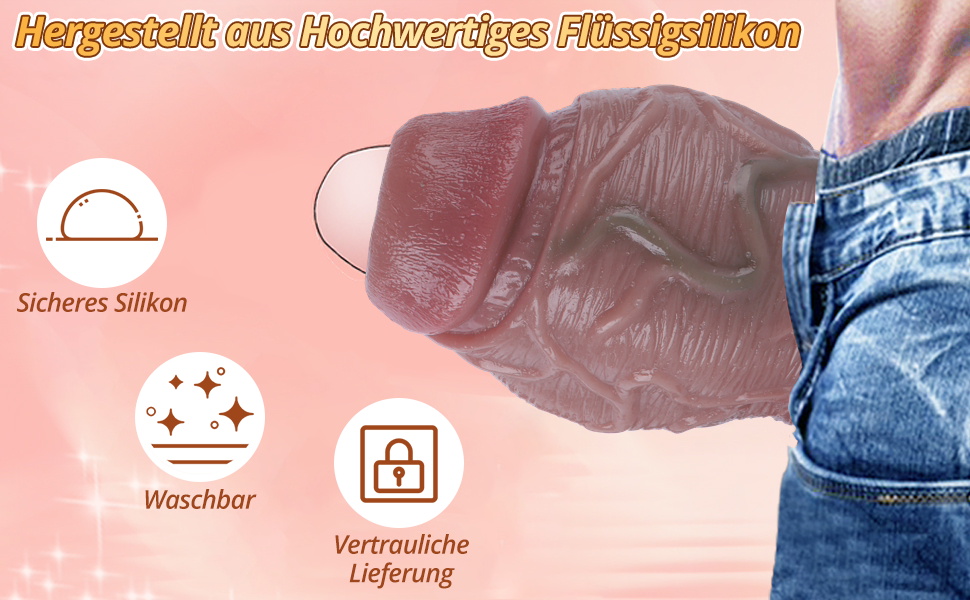 Реалістичний пеніс-чохол з кільцем для яєчок, для збільшення пеніса, з рідкого силікону, для затримки еякуляції (M)