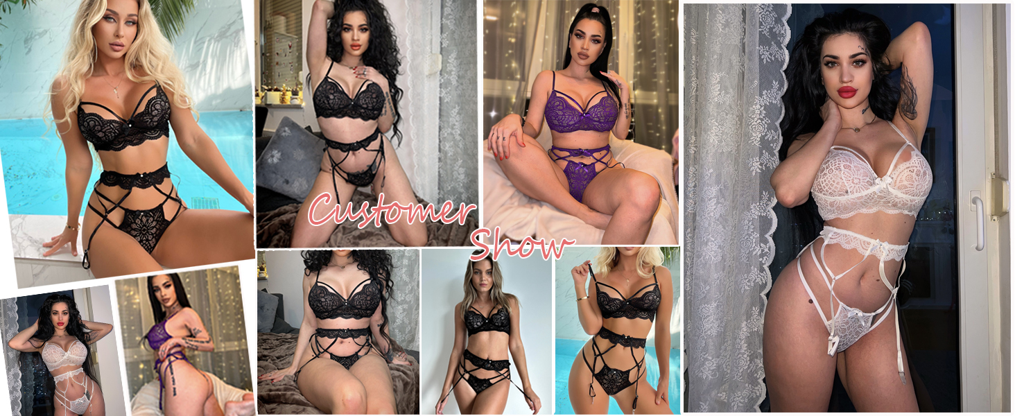 Жіноча спідня білизна Lucyme: Комплект нижньої білизни, мереживний бюстгальтер та труси, сексуальний бабочка, чорний, XXL