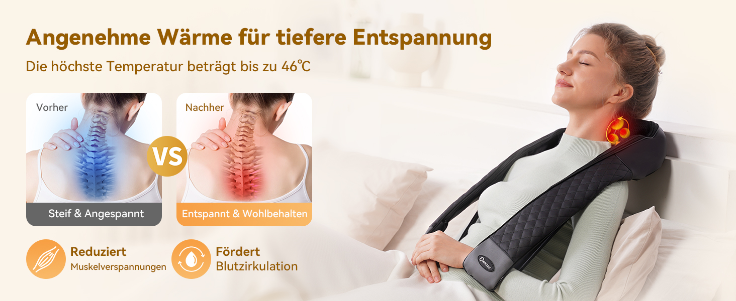 Масажер для шиї та плечей KNQZE з інфрачервоним підігрівом та 4D Shiatsu масажем для спини