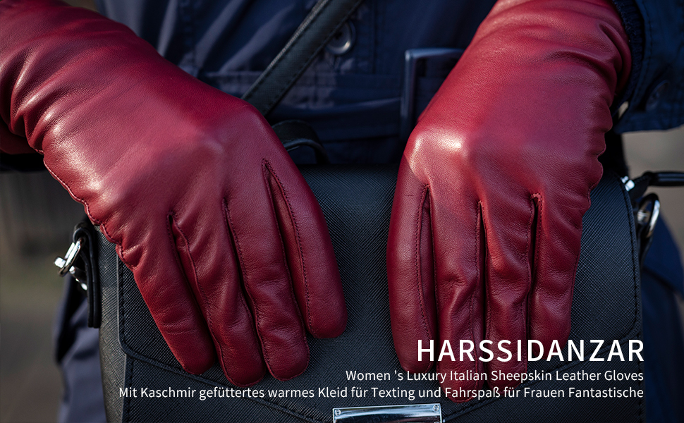 Жіночі шкіряні рукавички Harssidanzar з італійської овечої шкіри на підкладці з кашеміру, чорні, модель GL006 EU2 L