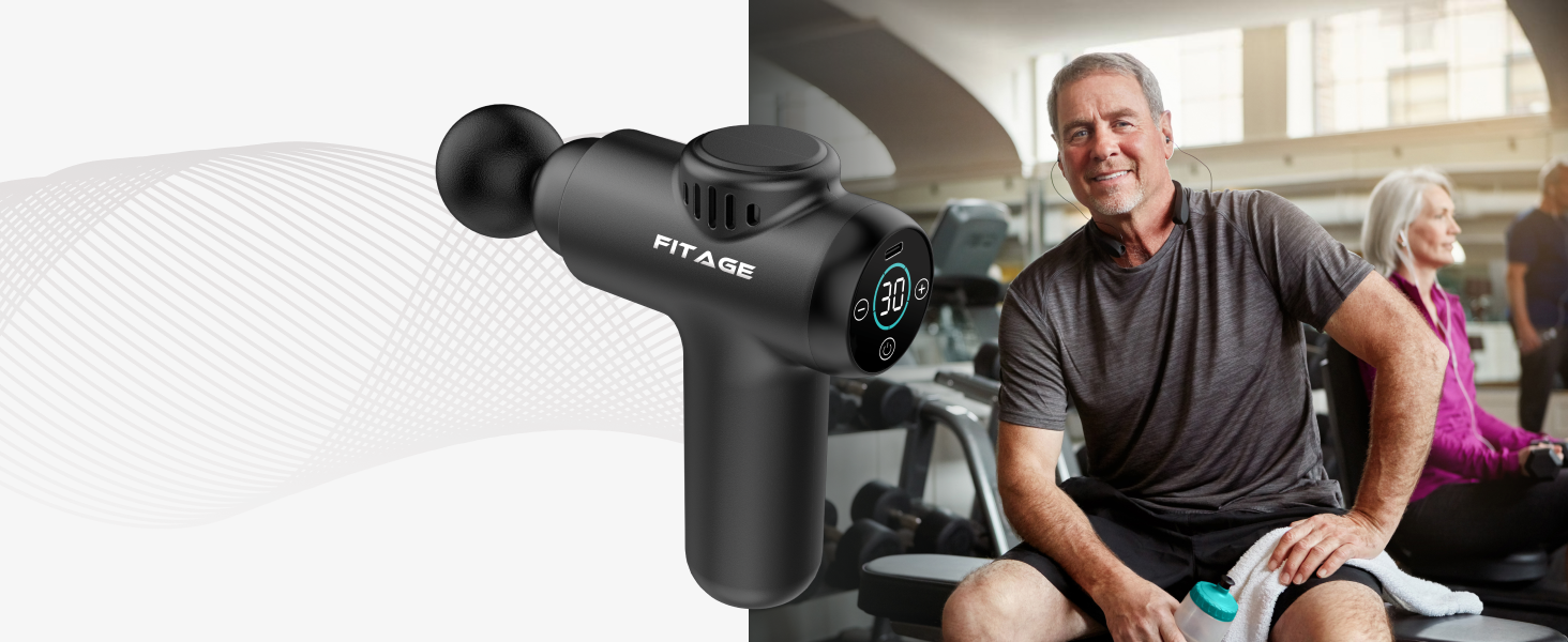 Перкусійний масажер FITAGE Massage Gun — Міні-масажна пістолет з 30 рівнями швидкості, 8 насадками для глибокого масажу м'язів спини, плечей та всього тіла, чорний