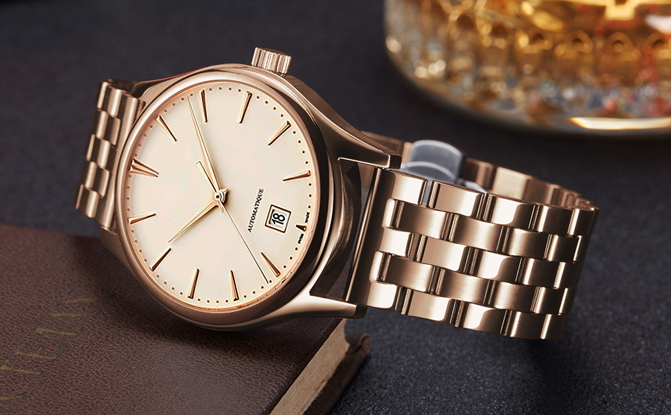 Сталевий ремінець для годинника BINLUN, полірований метал, 19мм, колір Rose Gold — замінний браслет для смарт-годинника (чоловічий/жіночий)