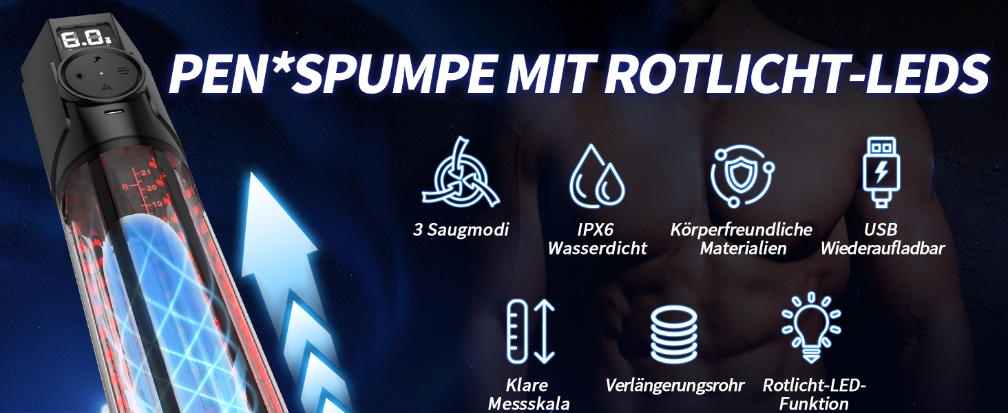 Електрична вакуумна помпа для збільшення пеніса з LED-червоною терапією, смарт-індикатором тиску, 3 рівні всмоктування та ручним режимом, вологостійка іграшка для чоловіків