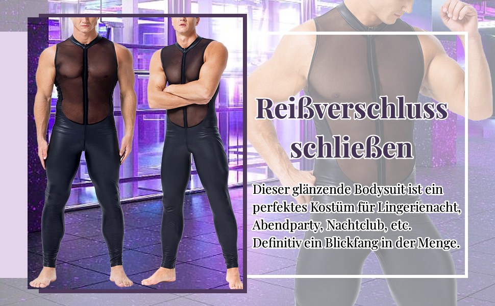 Чоловічий латексний боді Maeau, костюм з блискучої штучної шкіри, чорний, розмір M