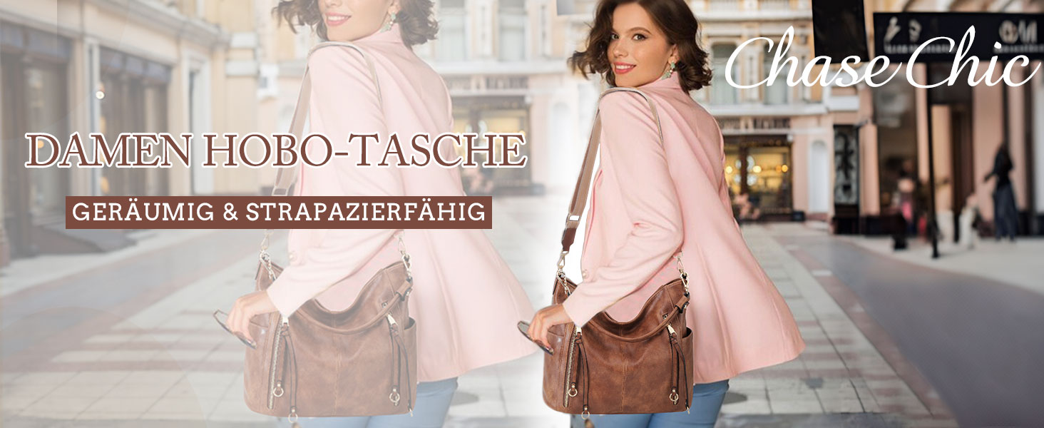 Жіночий набір сумок Chase Chic: велика шкіряна сумка-шопер Hobo та гаманець, коричневий колір, з від’ємним плечовим ременем