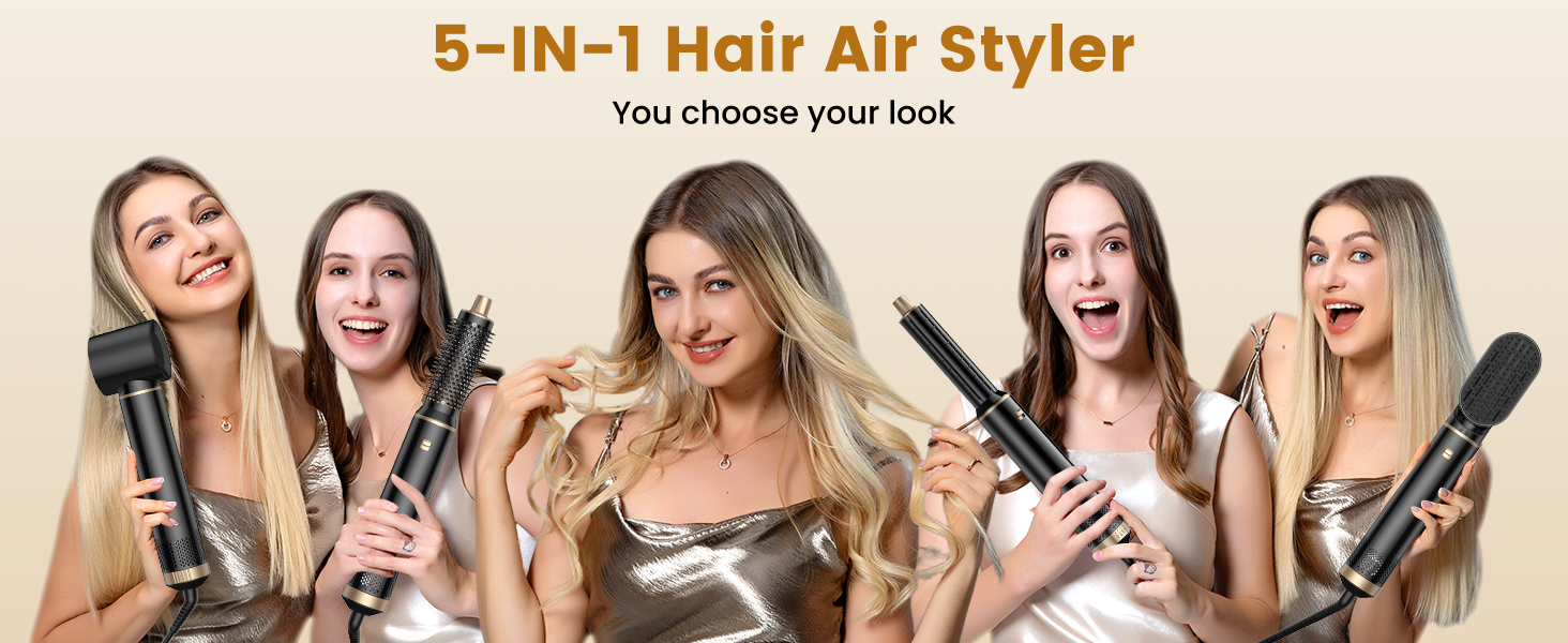 Стайлер для волосся 5 в 1 UKLISS Airstyler Pro: багатофункціональний набір для сушіння та укладки (фен, брашинг, гофре, вирівнювач), 1000 Вт, чорний