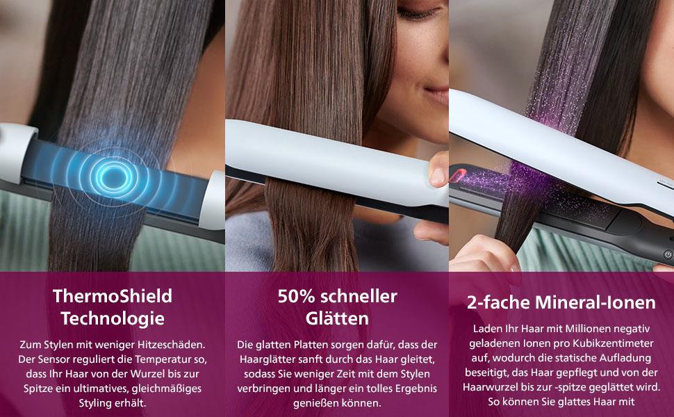 Випрямляч для волосся Philips серії 5000 з технологією ThermoShield, білий (BHS520/00)